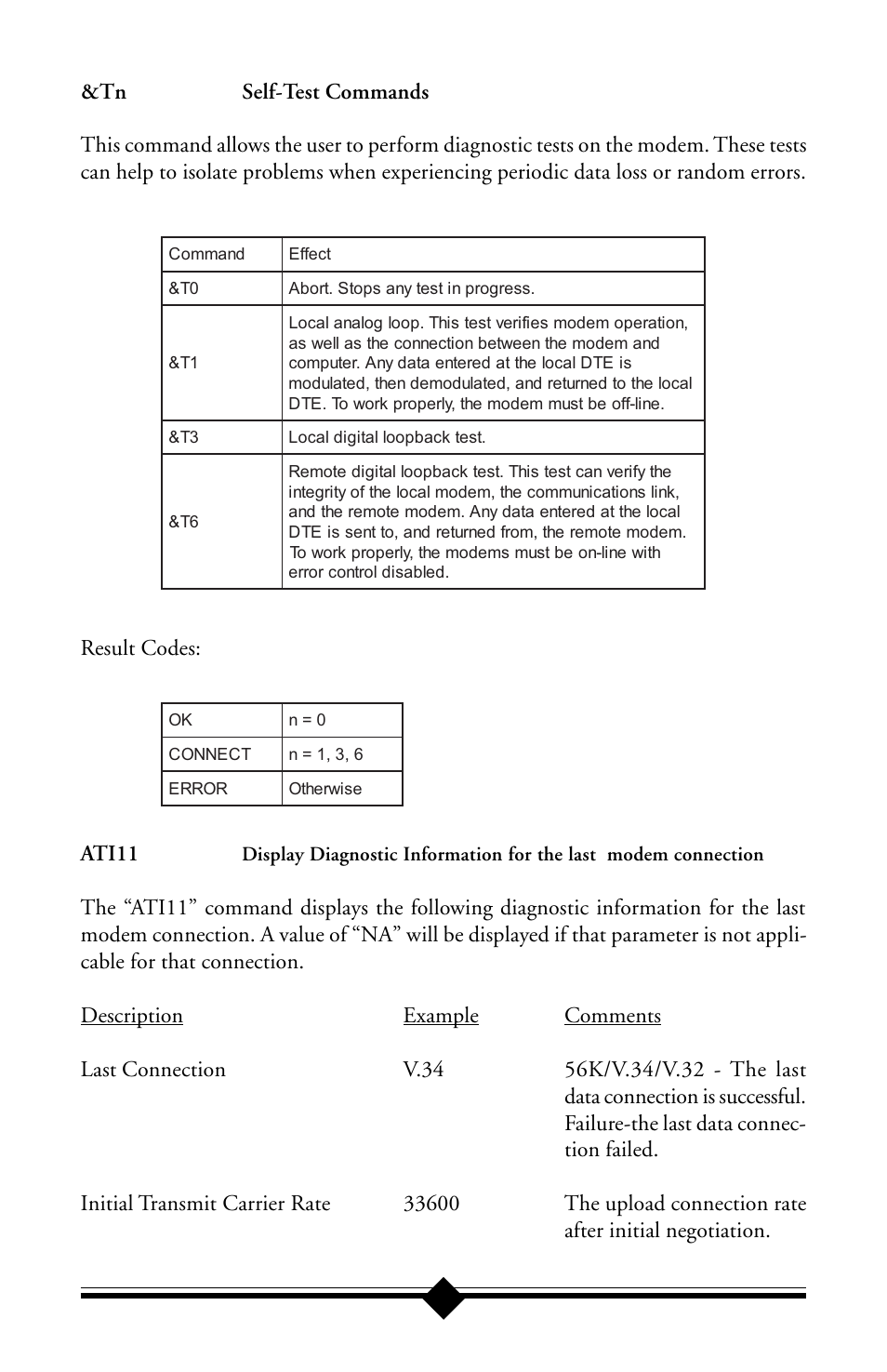 Result codes, Ati11 | Actiontec electronic IS560LH User Manual | Page 63 / 77