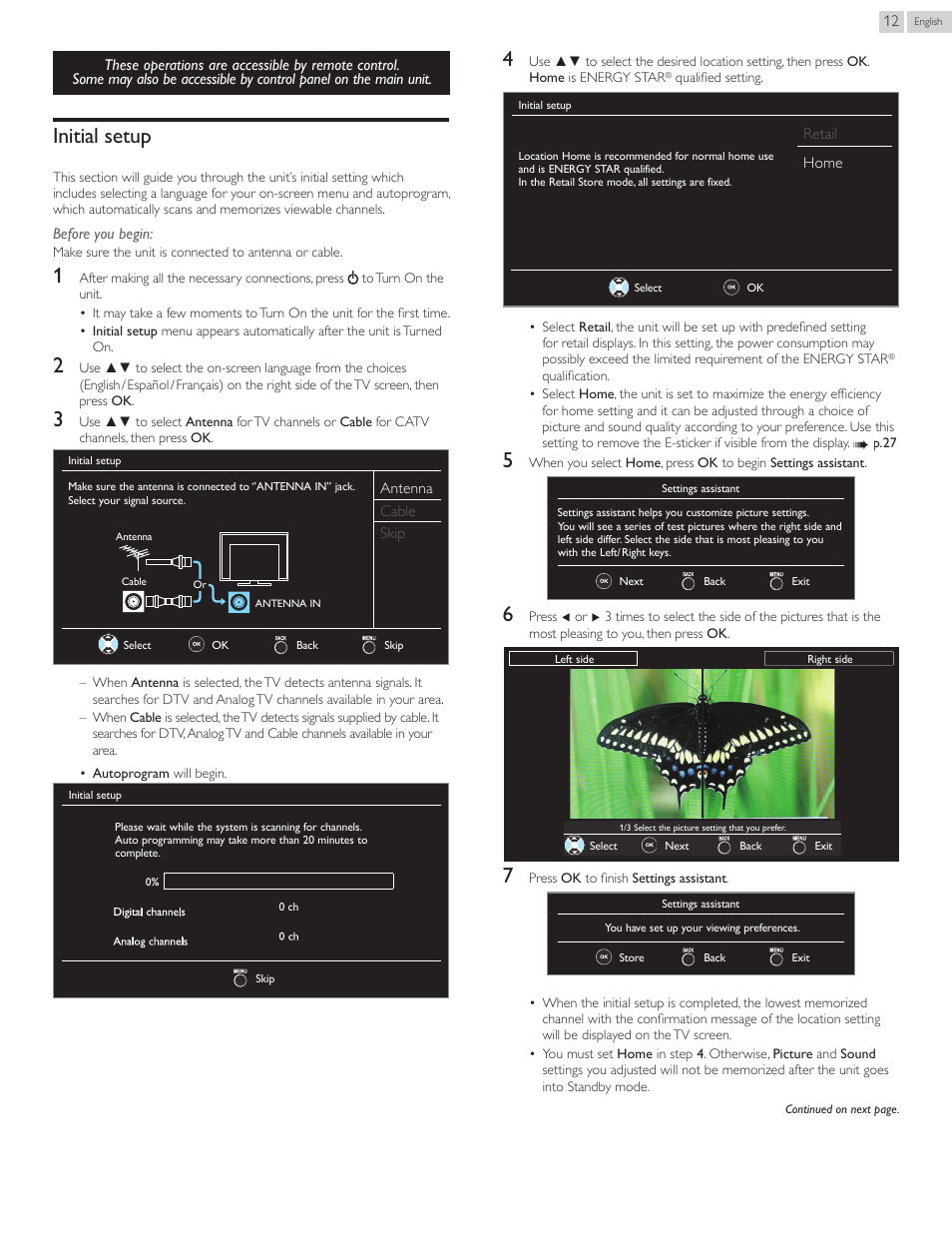 Initial setup, Initialsetup | Philips 22PFL4507-F7 User Manual | Page 12 / 38