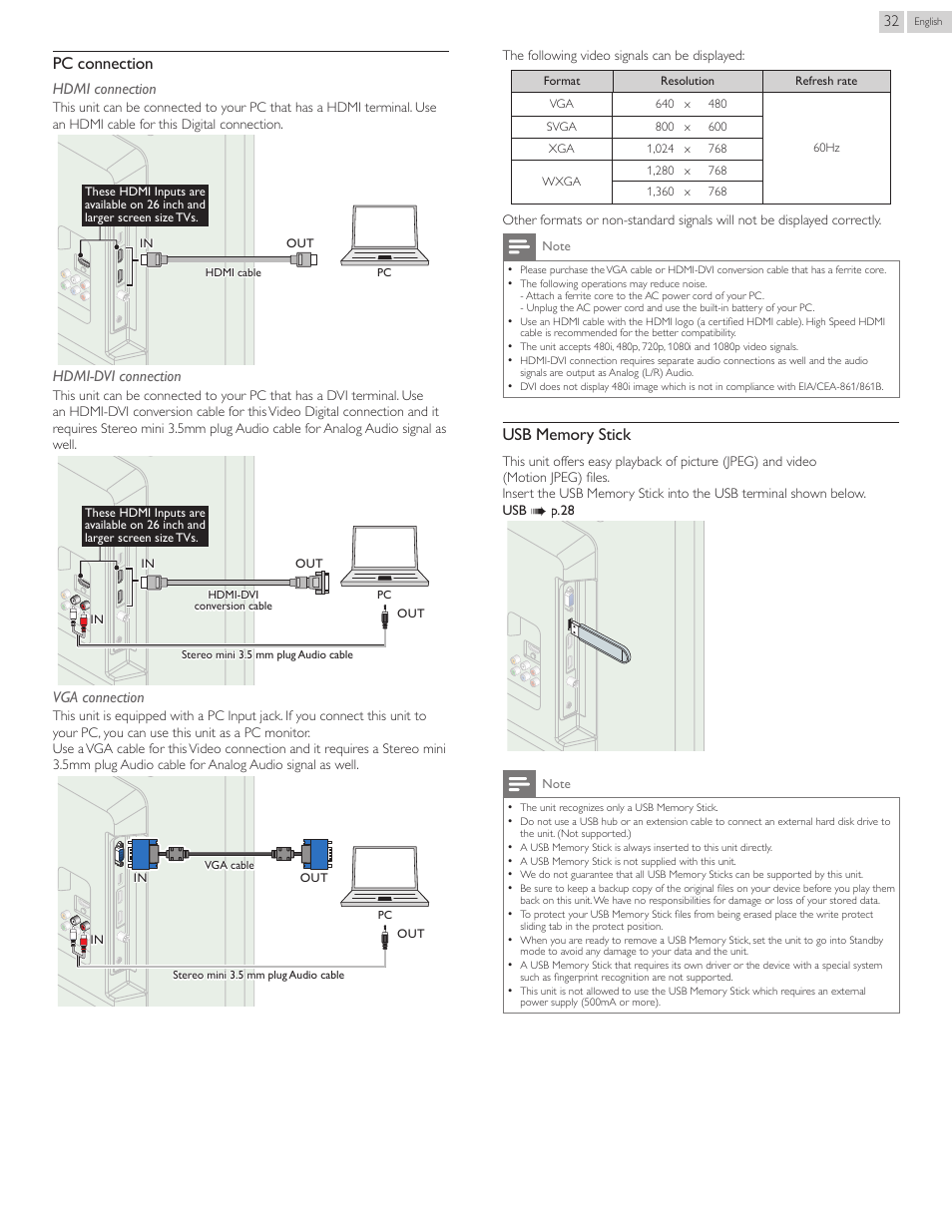 Pc connection | Philips 22PFL4507-F7 User Manual | Page 32 / 38