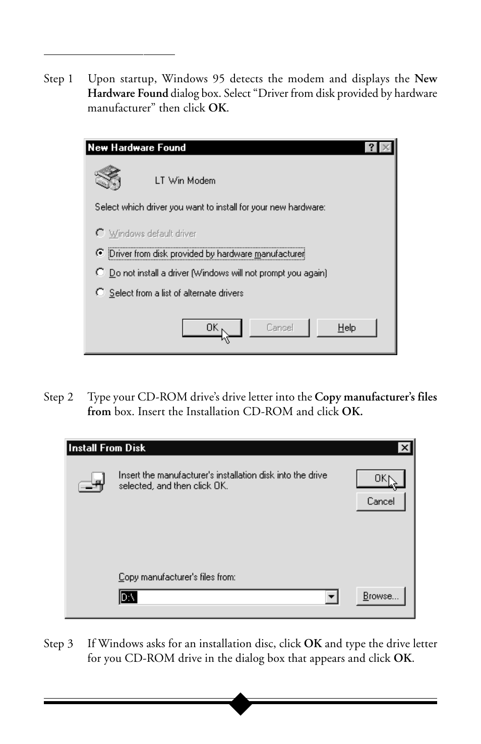 Configuring windows 95 | Actiontec electronic 56K ISA Lite User Manual | Page 12 / 41