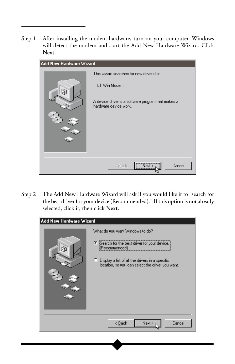 Configuring windows 98 | Actiontec electronic 56K ISA Lite User Manual | Page 19 / 41