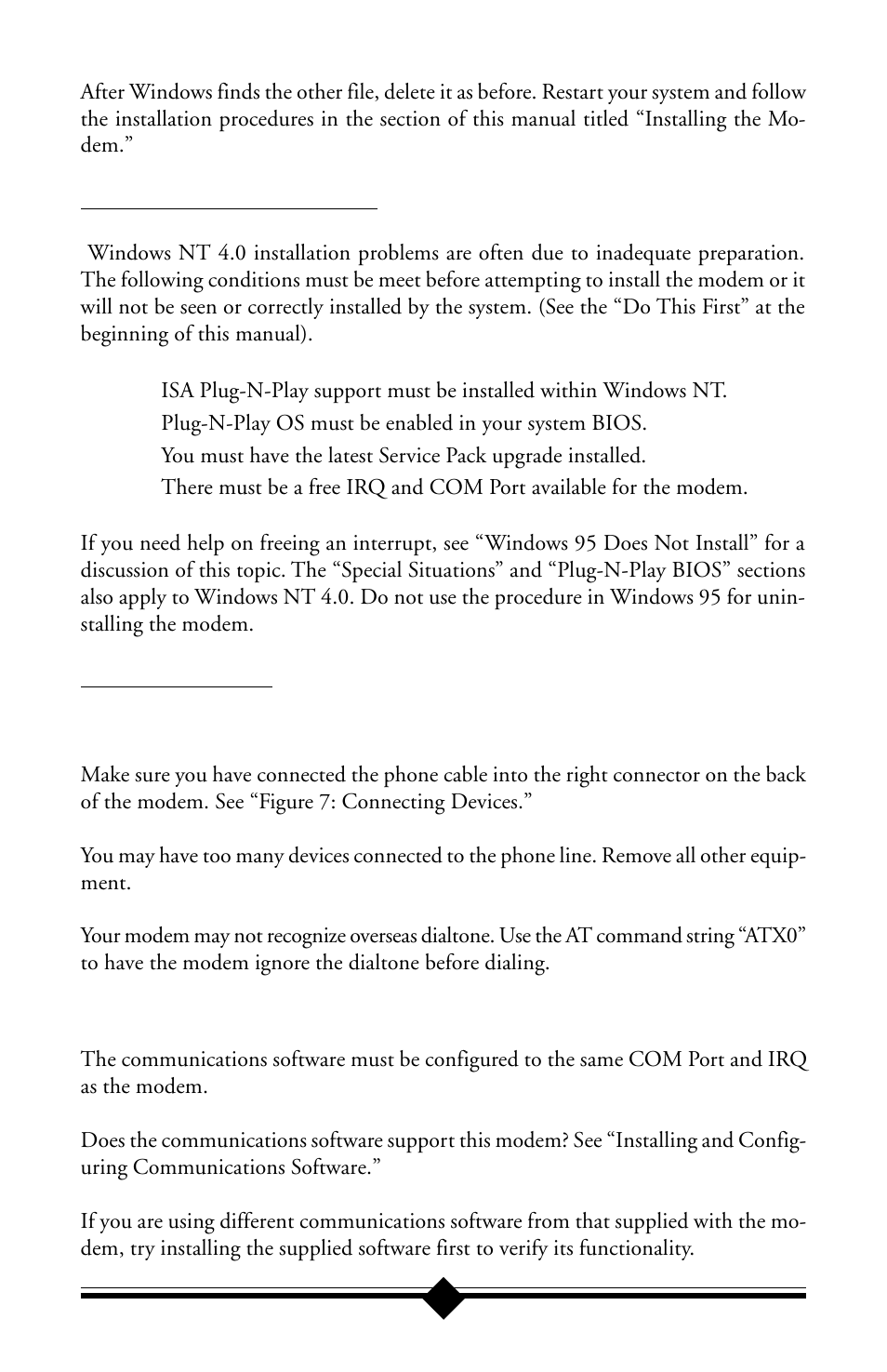 Note to users of windows nt, Common problems | Actiontec electronic 56K ISA Lite User Manual | Page 36 / 41