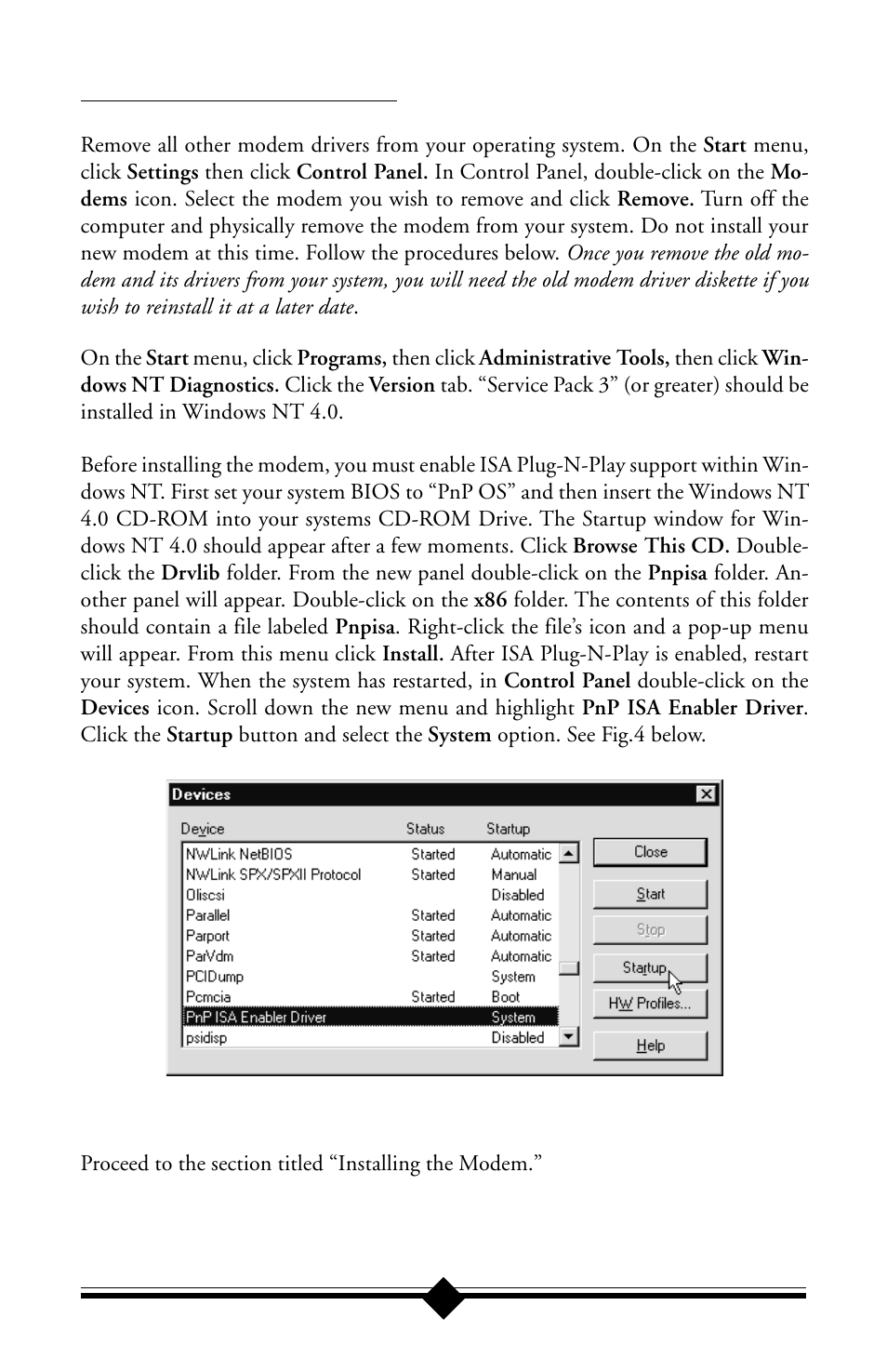 For windows nt 4.0 installation | Actiontec electronic 56K ISA Lite User Manual | Page 8 / 41