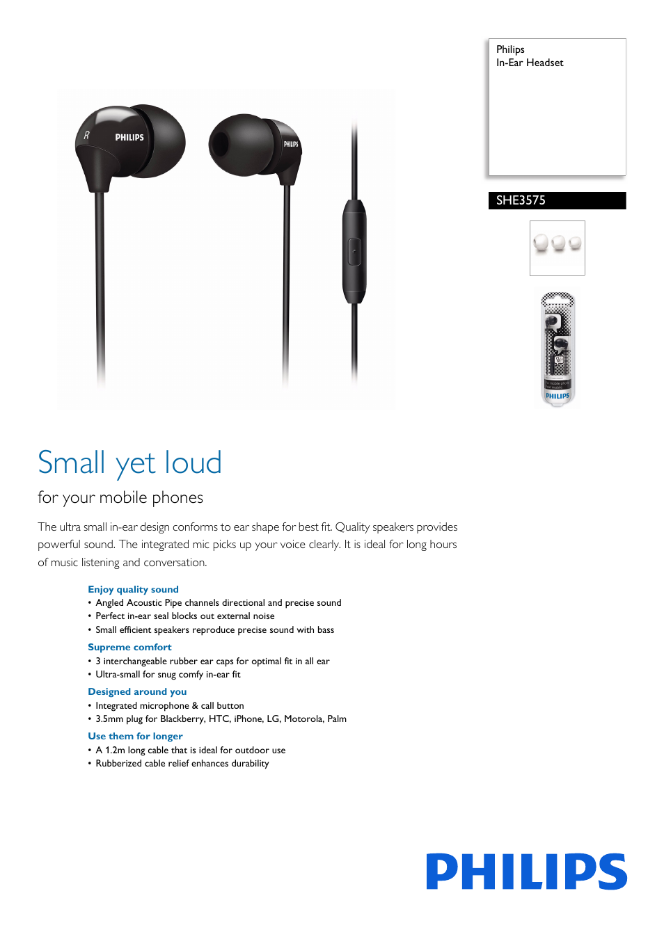 Philips SHE3575-28 User Manual | 2 pages