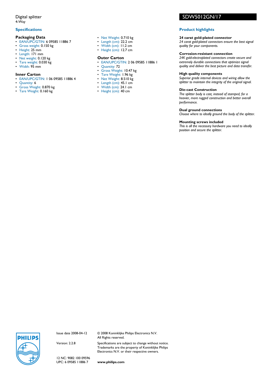 Philips SDW5012GN-17 User Manual | Page 2 / 2