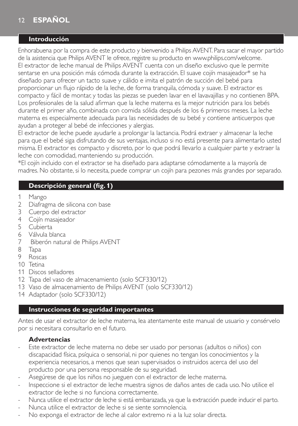 Español | Philips SCF330-20 User Manual | Page 12 / 28