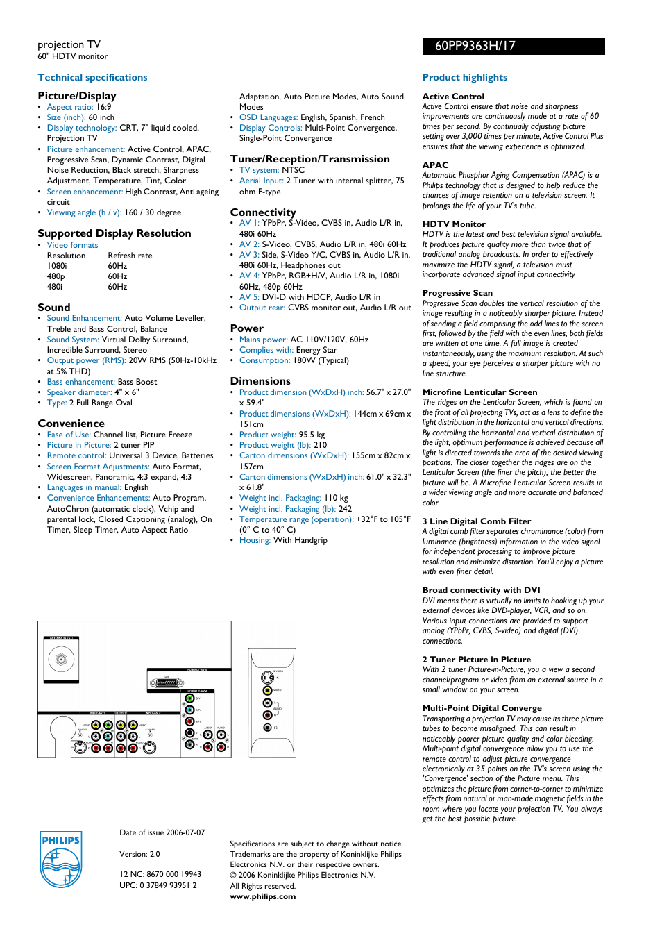 For preview purpose only | Philips 60PP9363H-17 User Manual | Page 2 / 2