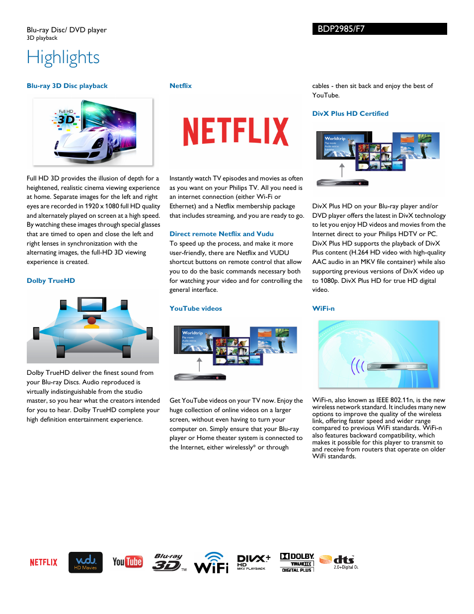 Highlights | Philips BDP2985-F7 User Manual | Page 2 / 3