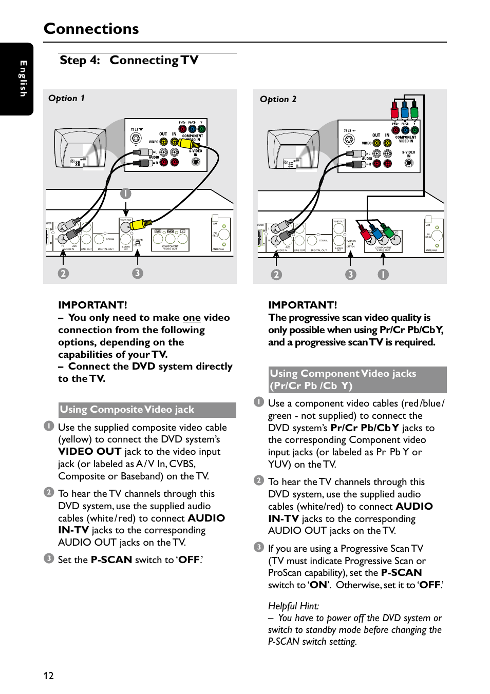 Connections, Step 4: connecting tv | Philips MX6050D-37 User Manual | Page 15 / 42