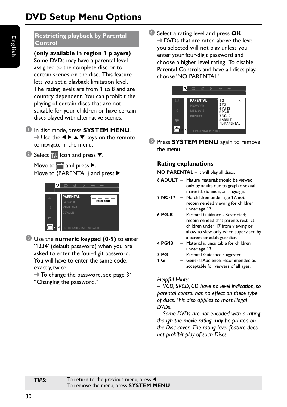 Dvd setup menu options | Philips MX6050D-37 User Manual | Page 33 / 42