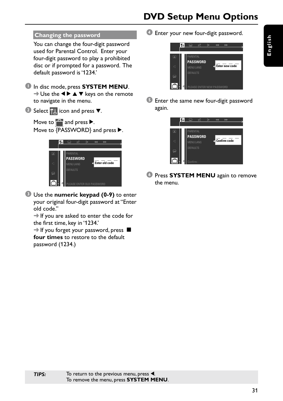 Dvd setup menu options | Philips MX6050D-37 User Manual | Page 34 / 42