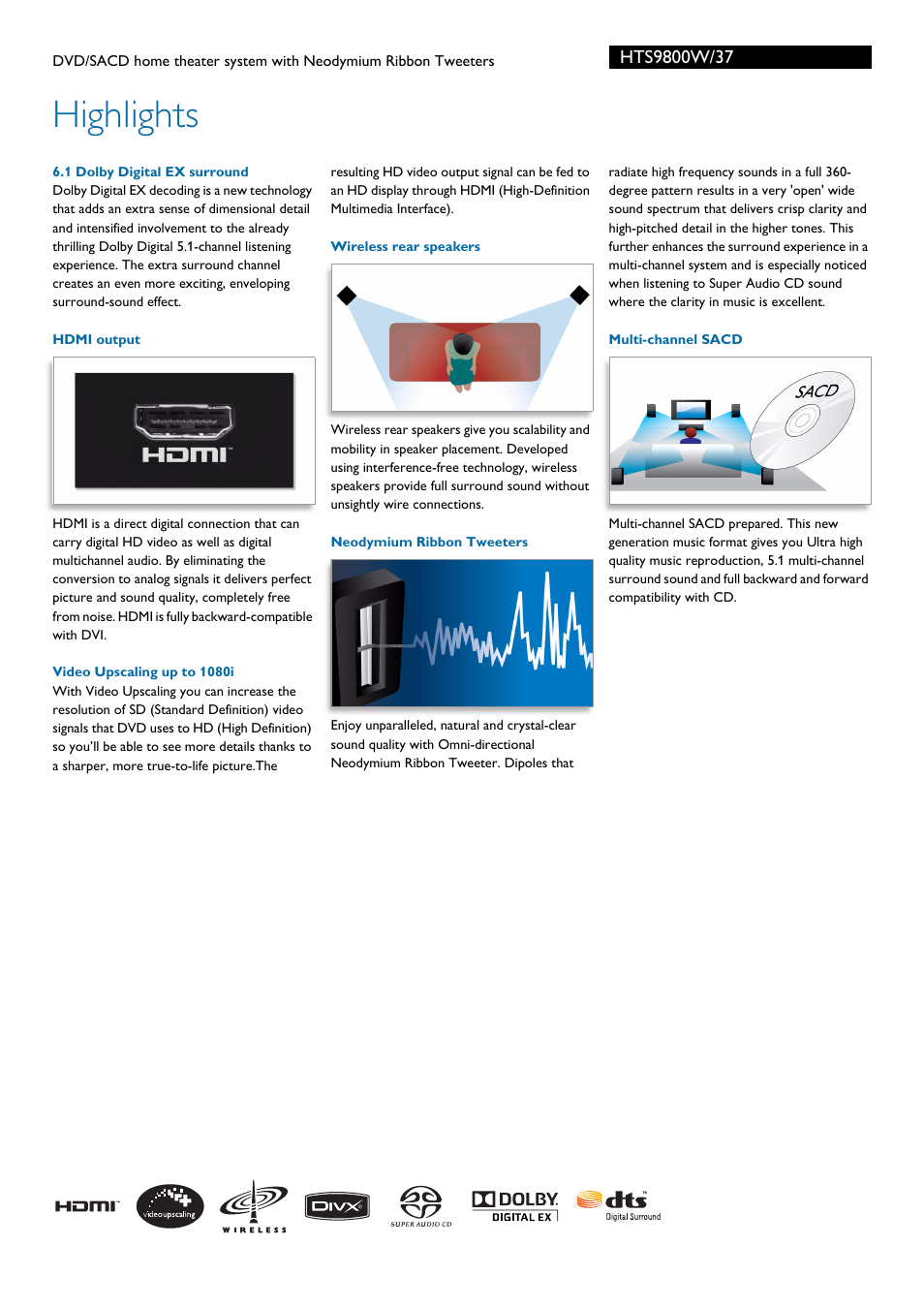 Highlights | Philips HTS9800W-37B User Manual | Page 2 / 3