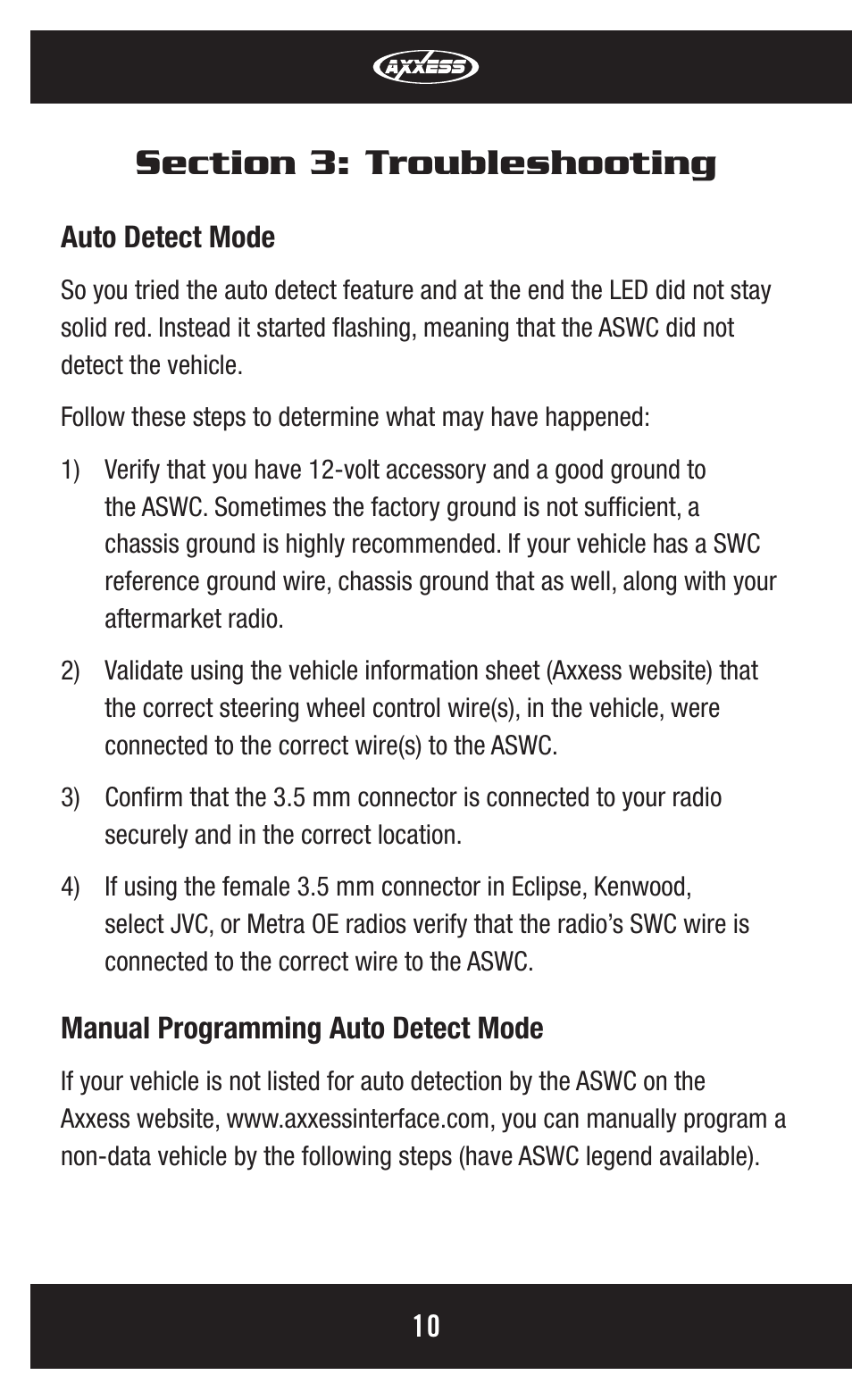 Axxess Interface ASWC User Manual | Page 10 / 20