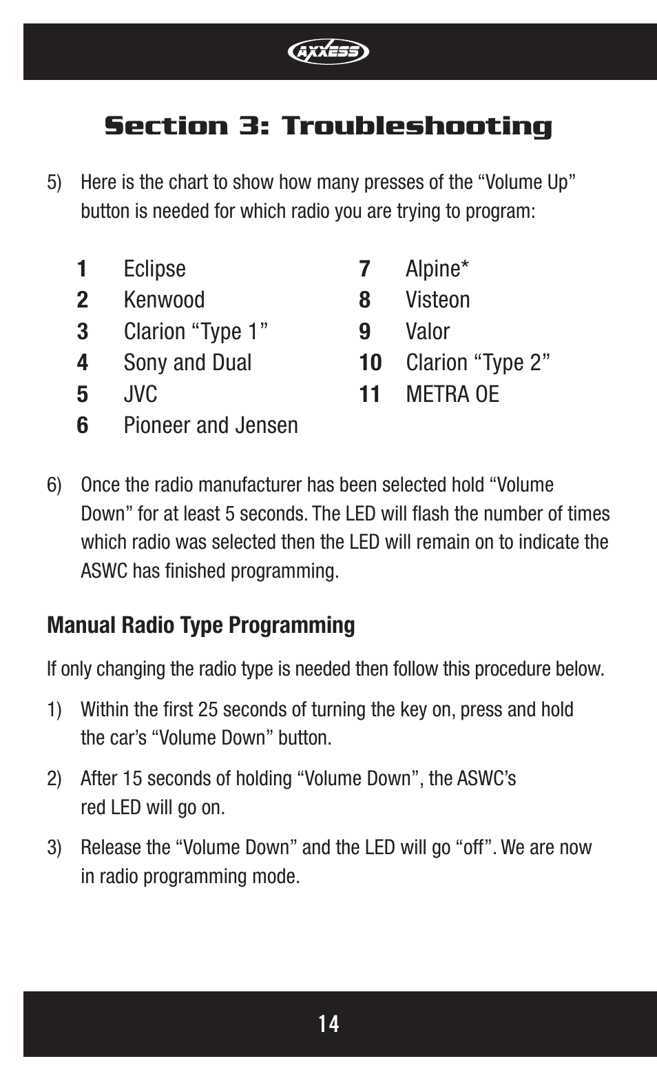 Axxess Interface ASWC User Manual | Page 14 / 20