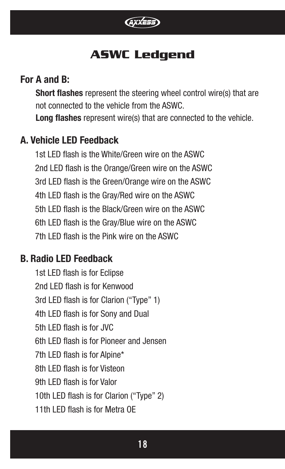 Aswc ledgend | Axxess Interface ASWC User Manual | Page 18 / 20