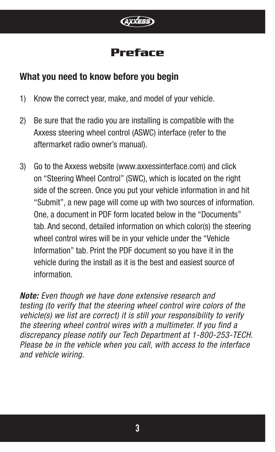 Preface | Axxess Interface ASWC User Manual | Page 3 / 20