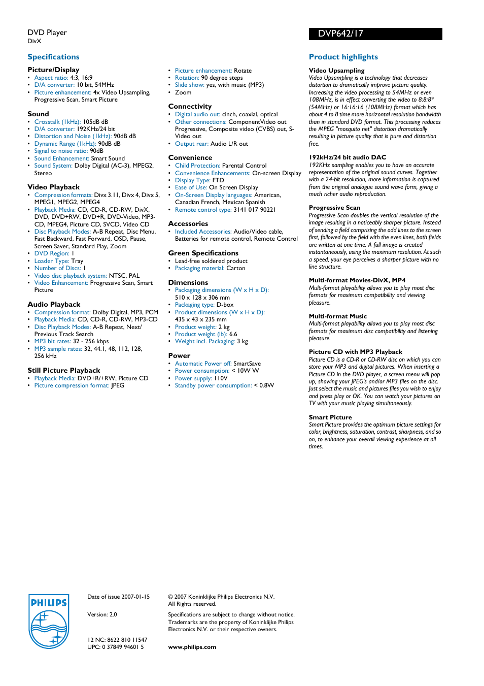 Philips DVP642-17 User Manual | Page 2 / 2