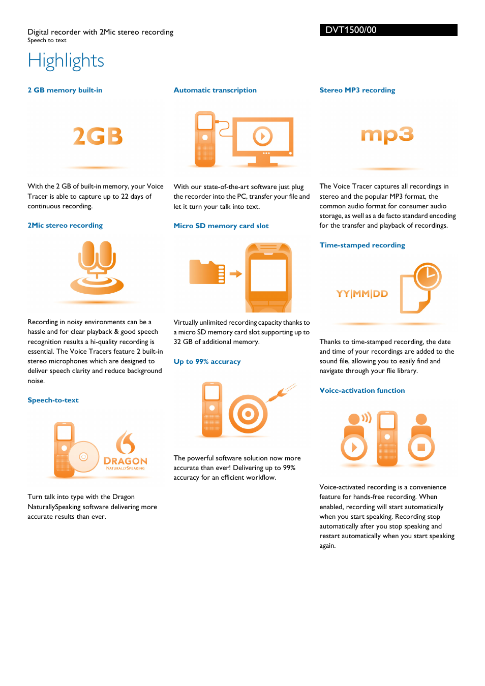 Highlights | Philips DVT1500-00 User Manual | Page 2 / 3