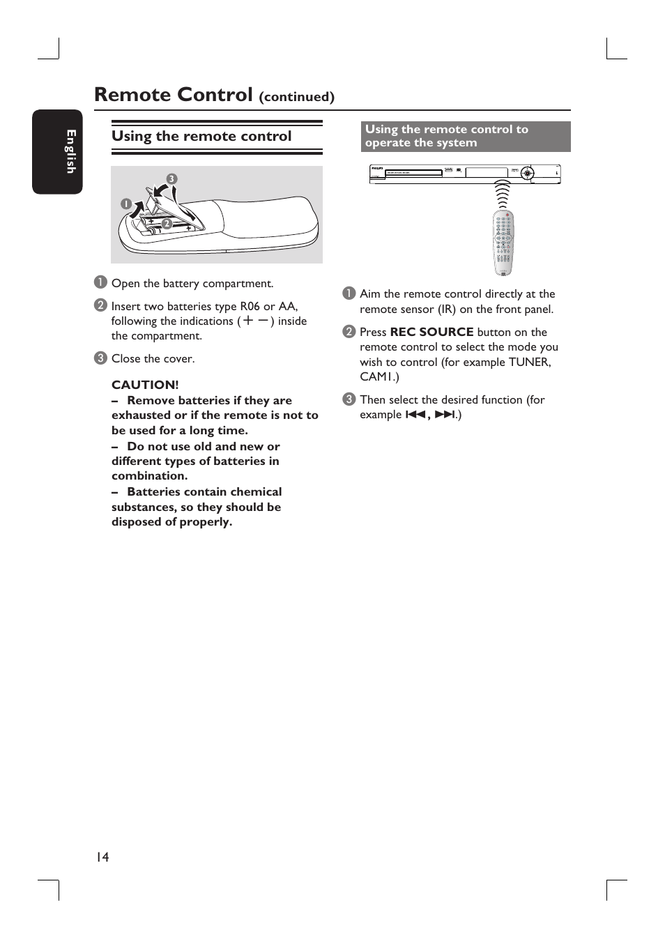 Remote control, Using the remote control | Philips DVDR3390-37 User Manual | Page 14 / 67