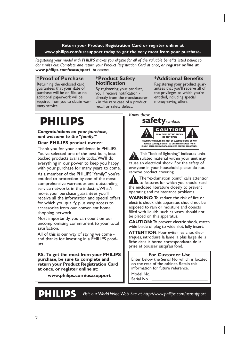 Safety, Proof of purchase, Product safety notification | Additional benefits | Philips DVDR3390-37 User Manual | Page 2 / 67