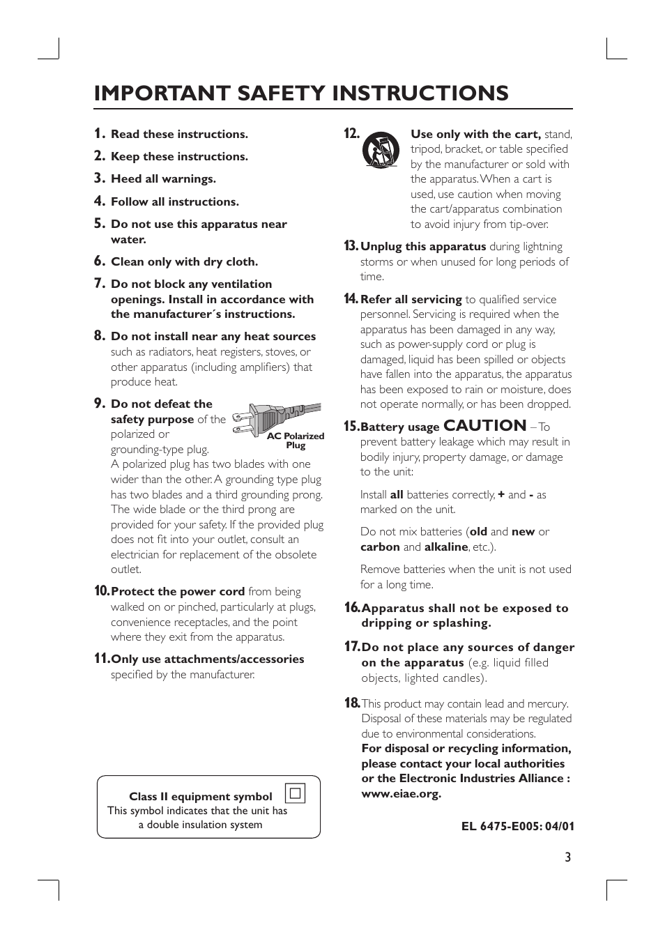 Important safety instructions, Caution | Philips DVDR3390-37 User Manual | Page 3 / 67