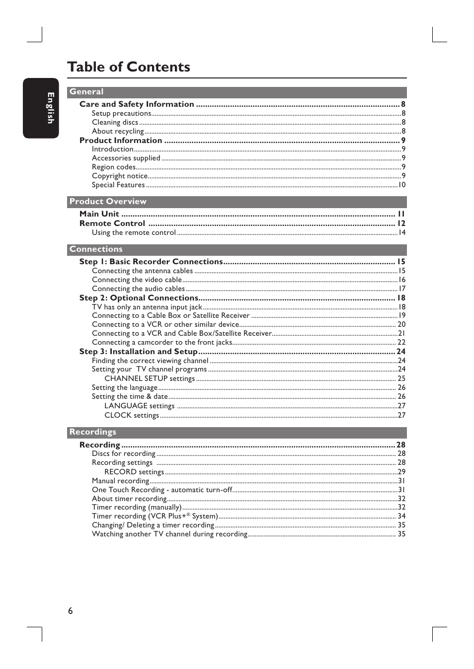 Philips DVDR3390-37 User Manual | Page 6 / 67