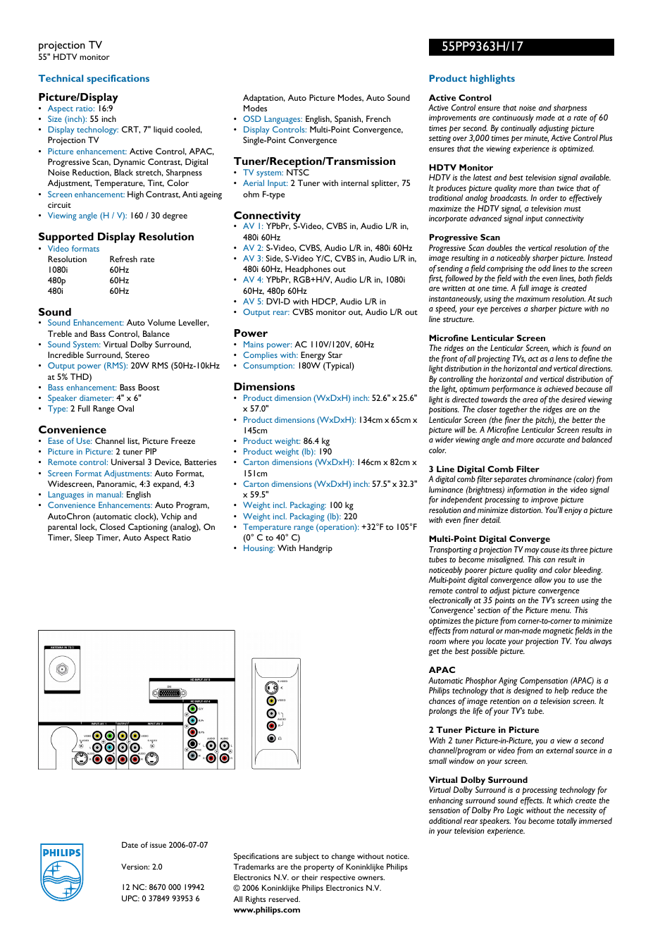 For preview purpose only | Philips 55PP9363H-17 User Manual | Page 2 / 2