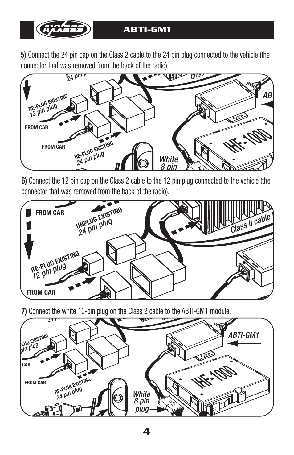 Abti-gm1, 8 pin, Plug white | Clas s ii cab le h arne ss, Ihf-1000 keypad, 24 p in p lug 12 p in p lug | Axxess Interface ABTI-GM1 User Manual | Page 5 / 8