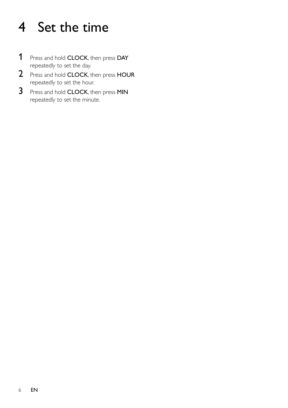 4 set the time | Philips SPS6060A-17 User Manual | Page 6 / 10