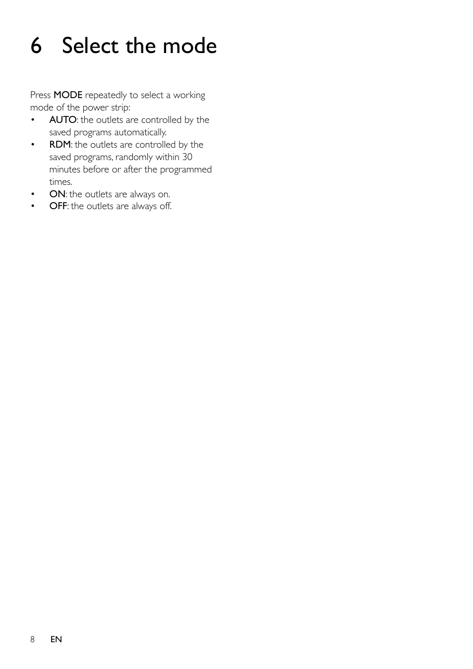 6 select the mode | Philips SPS6060A-17 User Manual | Page 8 / 10