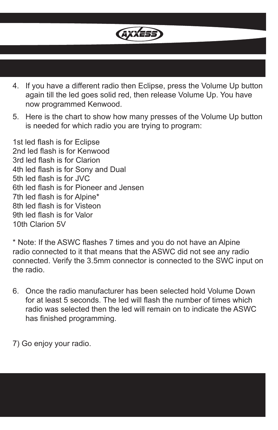 Axxess Interface RFASWC User Manual | Page 11 / 12