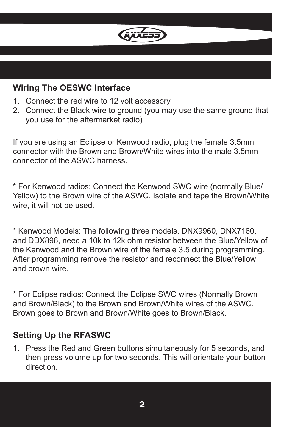 Axxess Interface RFASWC User Manual | Page 3 / 12