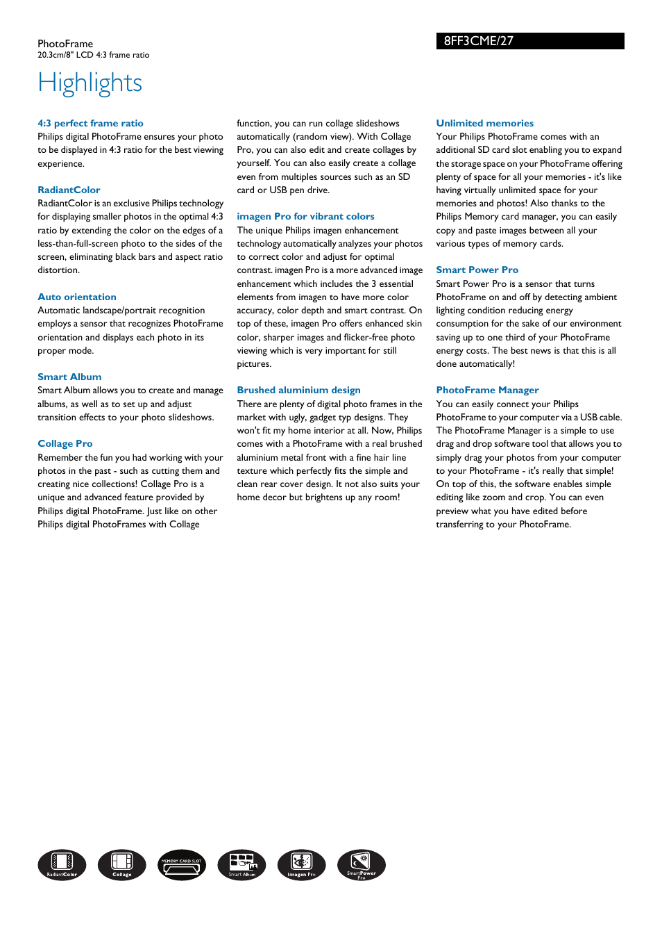 Highlights, 8ff3cme/27 | Philips 8FF3CME-27 User Manual | Page 2 / 3