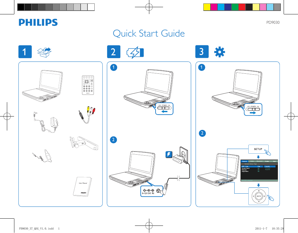 Philips Portable DVD Player PD9030 23cm- 9" LCD 5-hr playtime USB User Manual | 2 pages