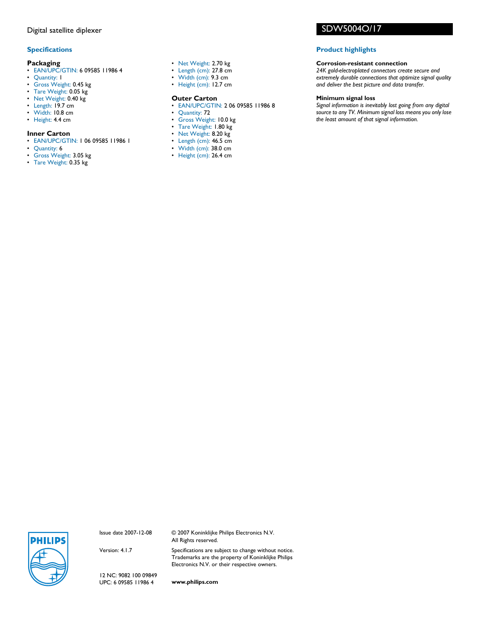 Philips SDW5004O-17 User Manual | Page 2 / 2