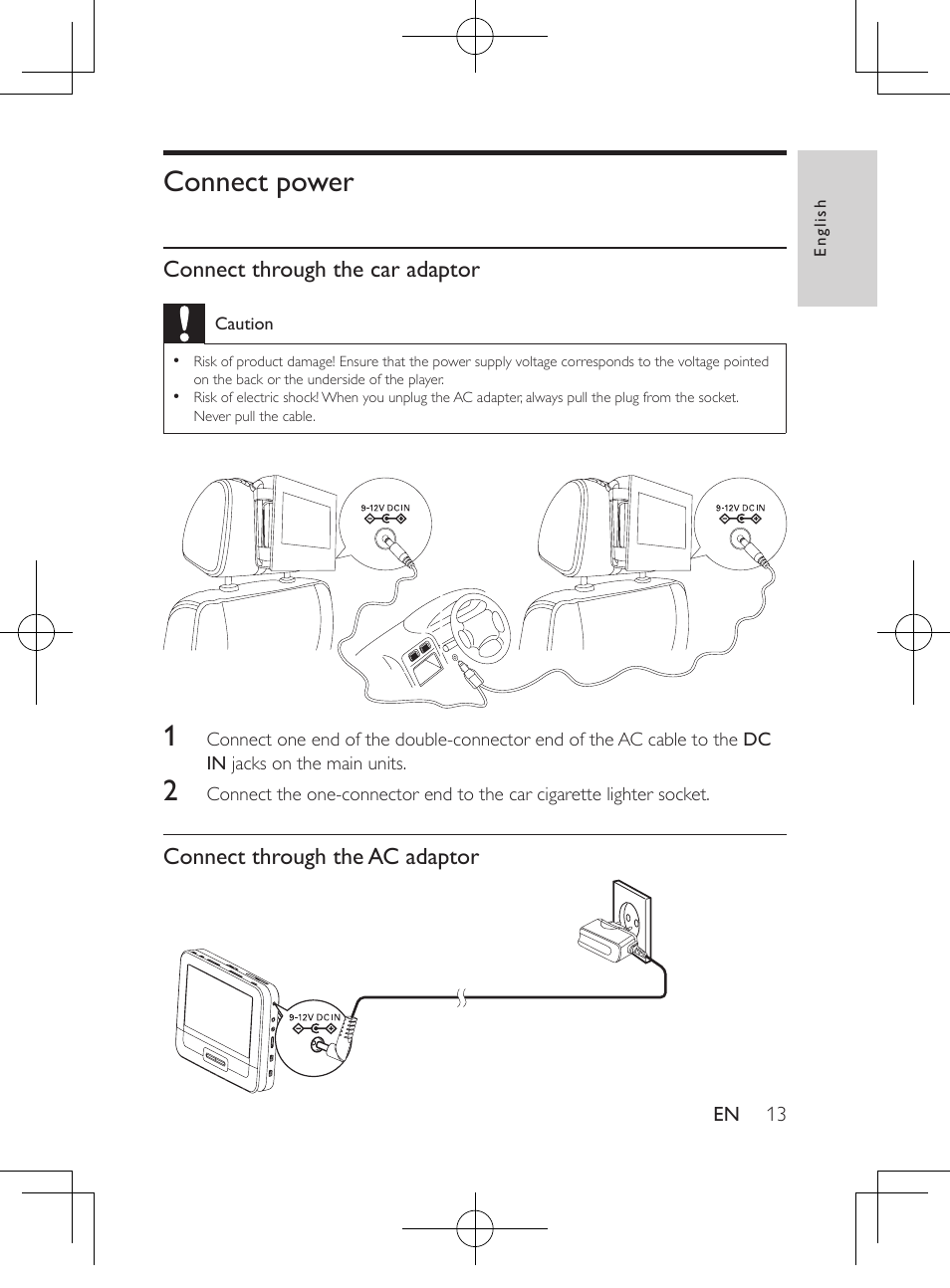 Connect power | Philips Portable DVD Player PD9016P 22.9 cm 9" LCD Dual DVD players User Manual | Page 14 / 26