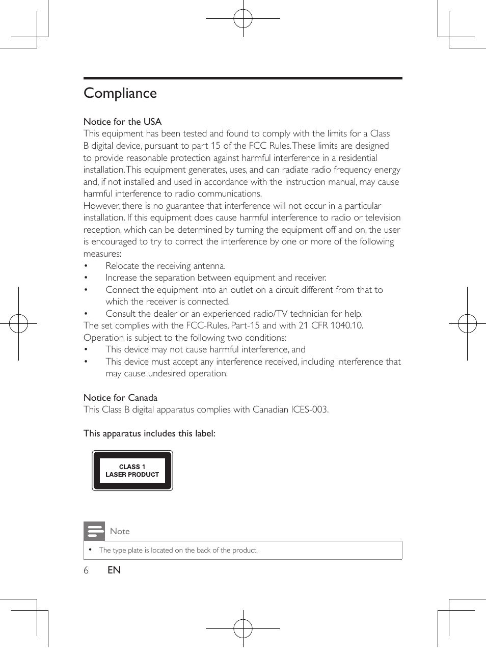 Compliance 6, Compliance | Philips Portable DVD Player PD9016P 22.9 cm 9" LCD Dual DVD players User Manual | Page 7 / 26