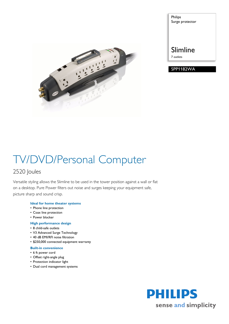 Philips SPP1182WA-17 User Manual | 2 pages