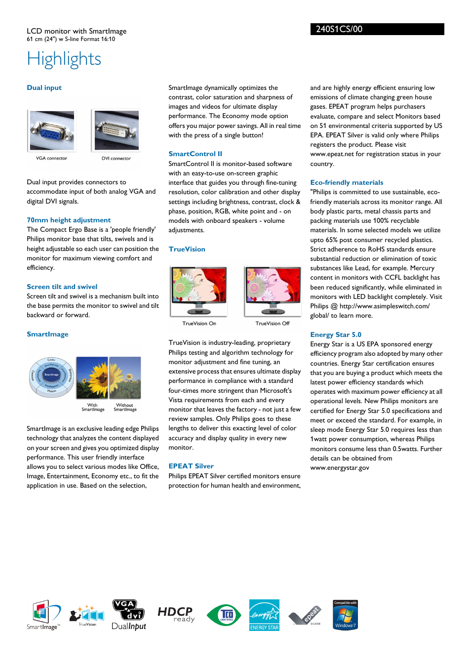 Highlights | Philips 240S1CS-00 User Manual | Page 2 / 3