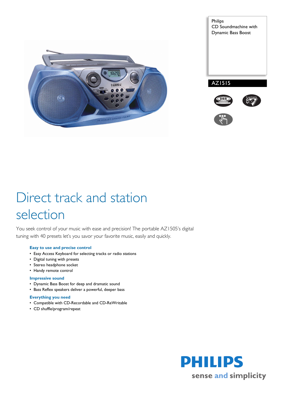 Philips AZ1515-17 User Manual | 2 pages