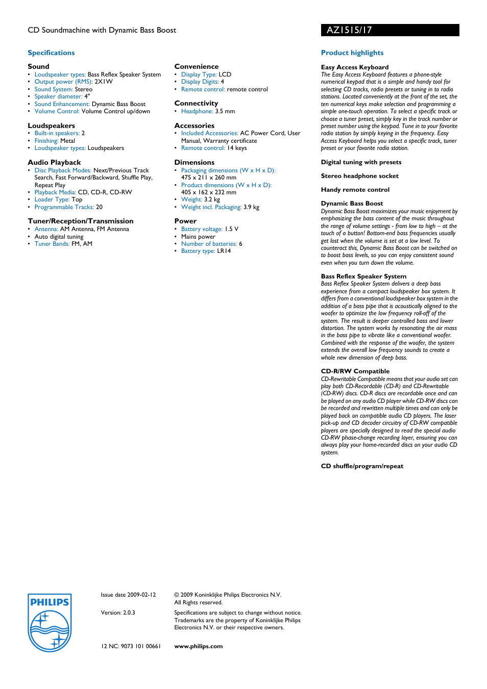 Philips AZ1515-17 User Manual | Page 2 / 2