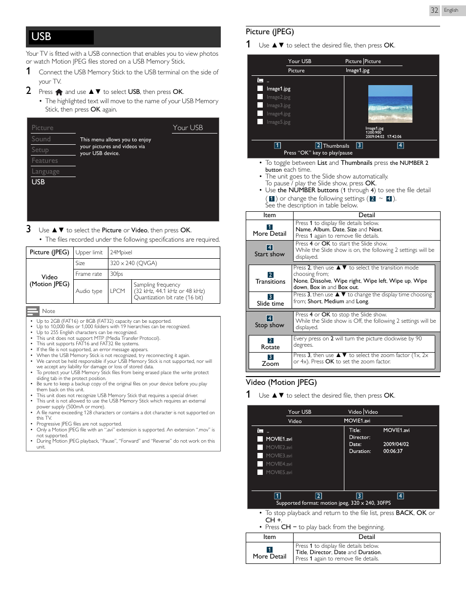 P.32, Picture (jpeg), Video (motion jpeg) | Philips 24PFL4508-F7 User Manual | Page 32 / 39