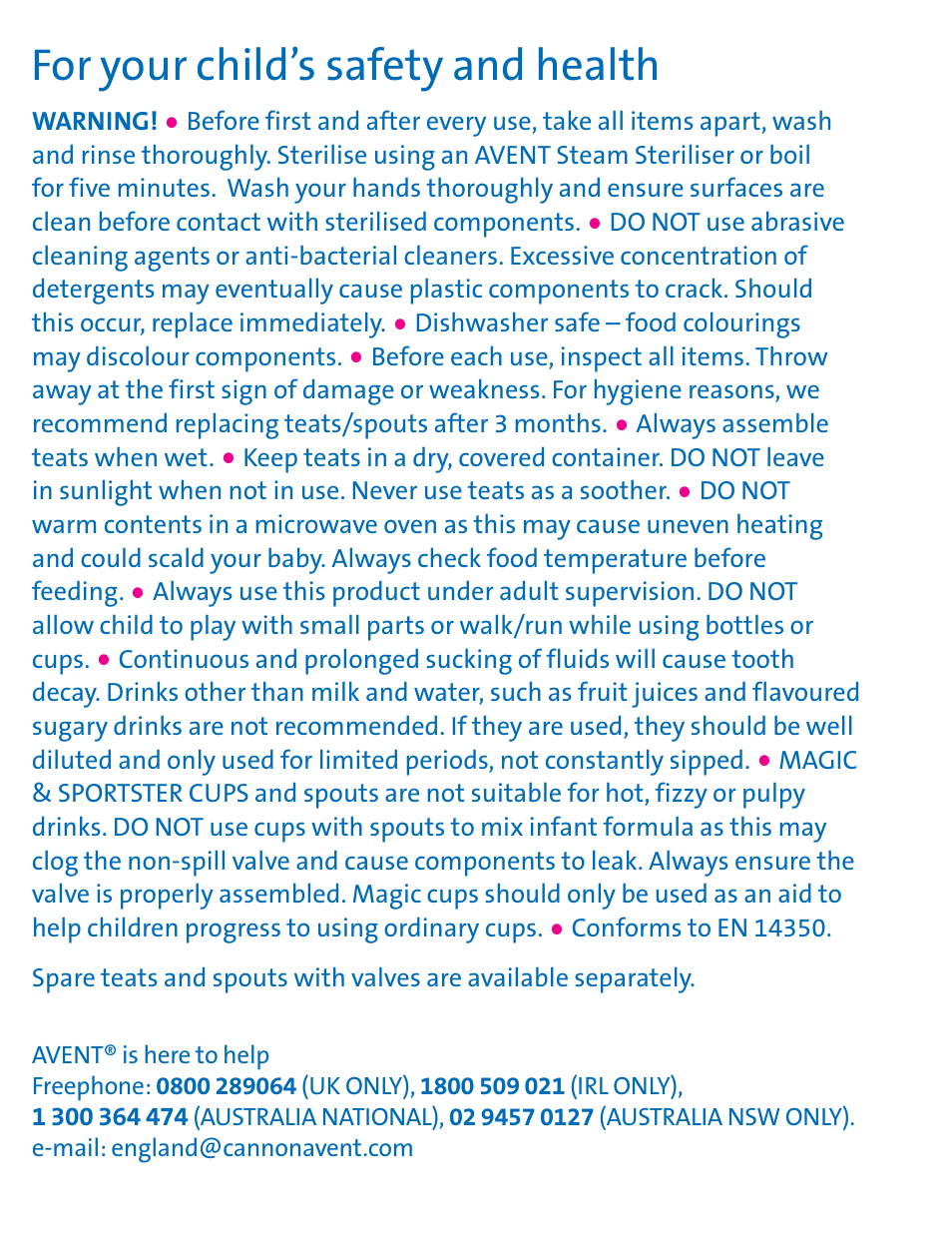 For your child’s safety and health | Philips SCF640-12 User Manual | Page 4 / 4
