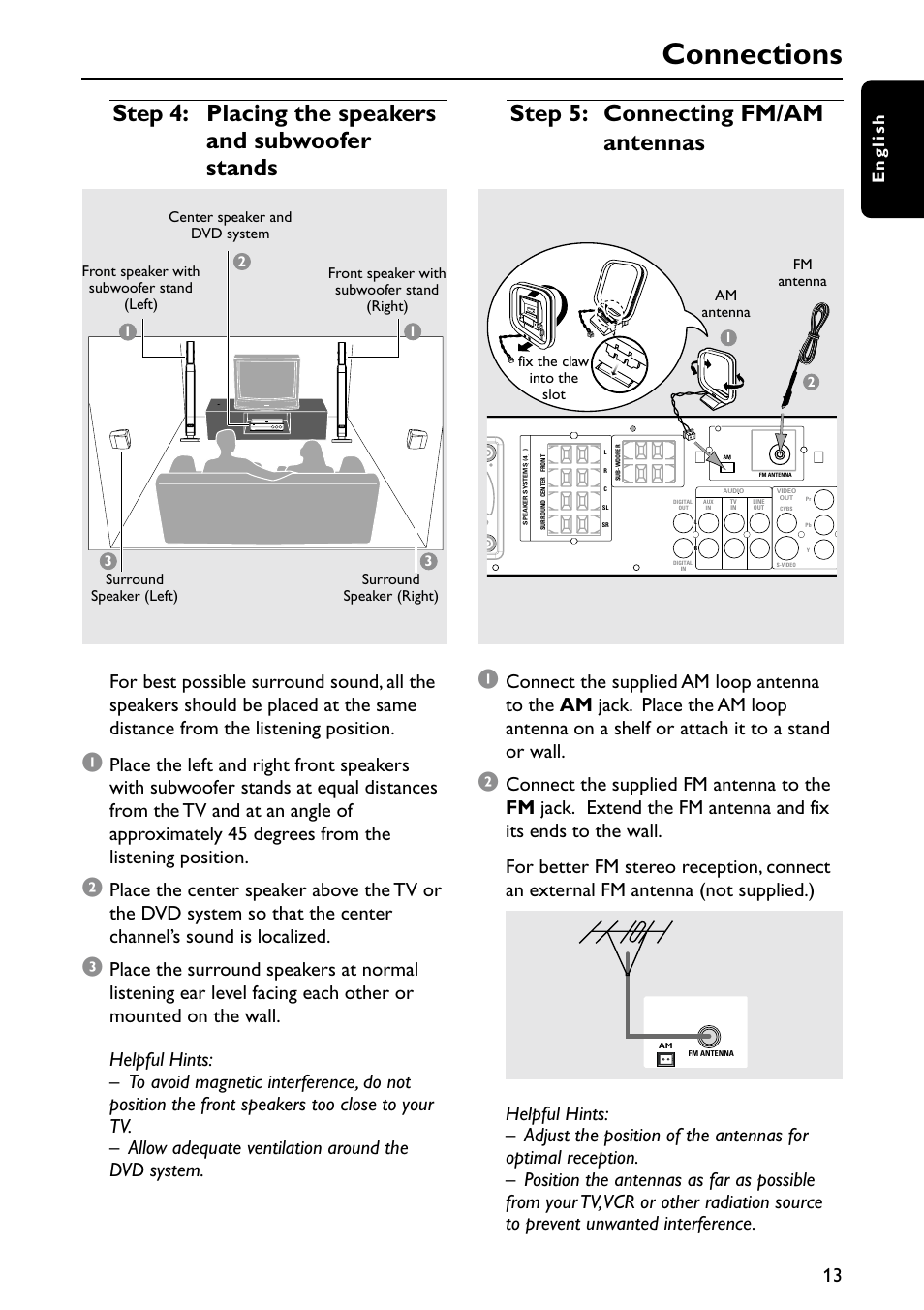 Connections, English | Philips MX5900SA-37B User Manual | Page 13 / 52