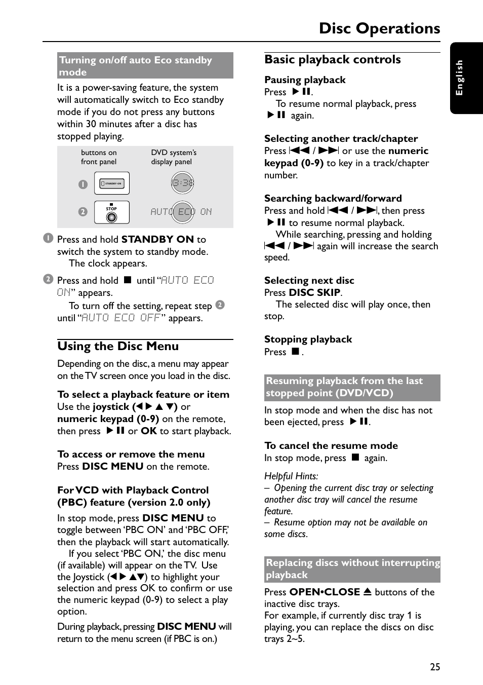 Disc operations, Using the disc menu, Basic playback controls | Philips MX5900SA-37B User Manual | Page 25 / 52