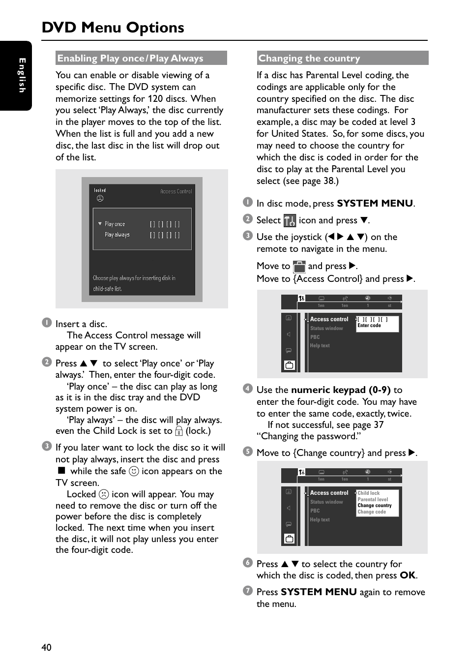 Dvd menu options | Philips MX5900SA-37B User Manual | Page 40 / 52