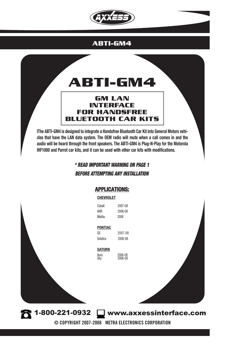 Axxess Interface ABTI-GM4 User Manual | 8 pages