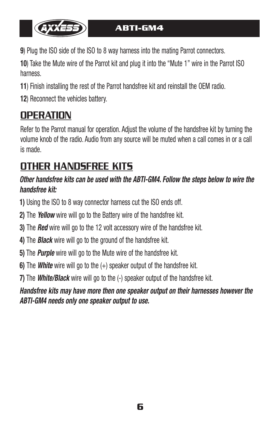 Operation other handsfree kits | Axxess Interface ABTI-GM4 User Manual | Page 7 / 8