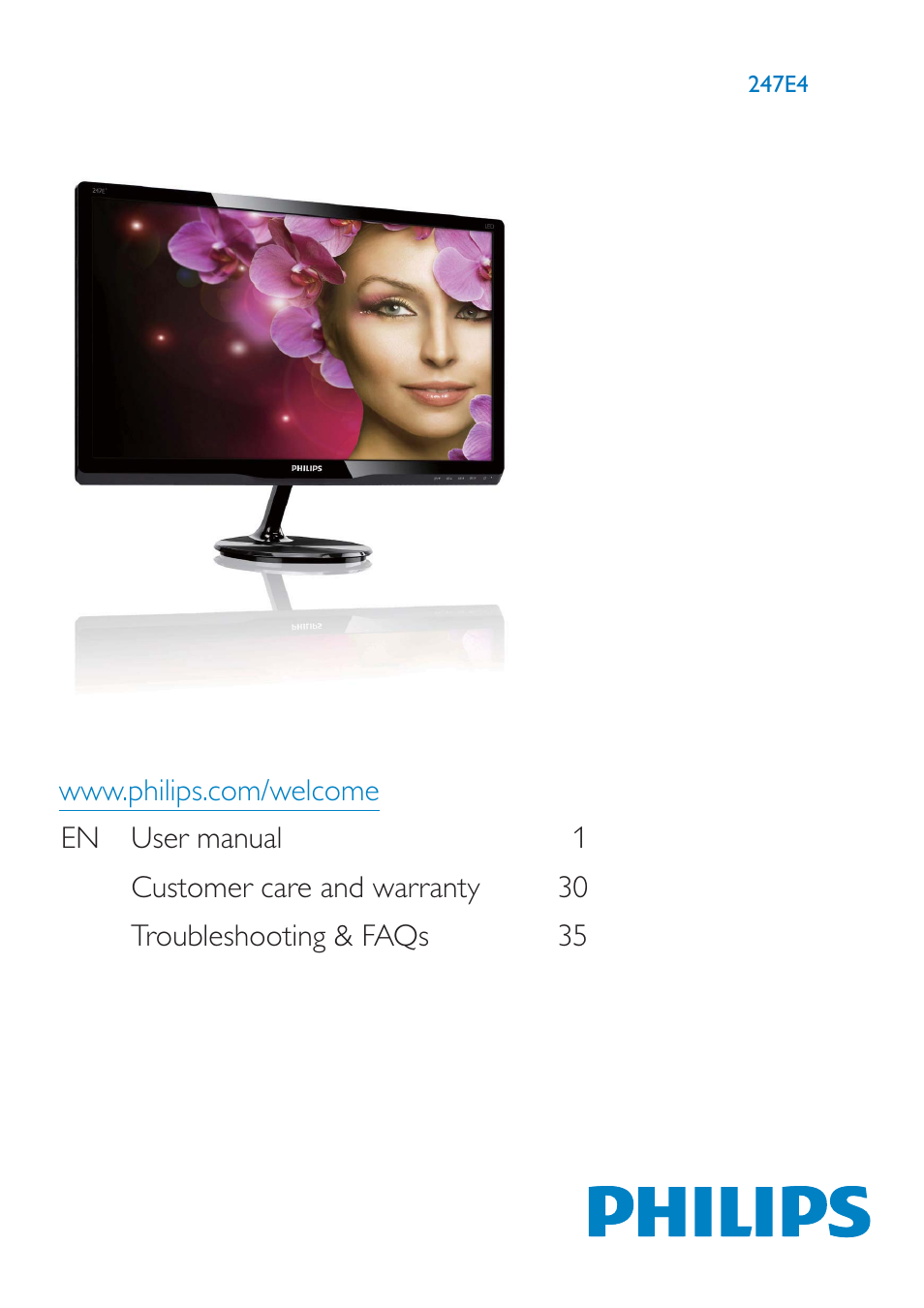 Philips LCD monitor 247E4LHAB E-line 23.6" - 60 cm Full HD display with SmartImage Lite User Manual | 42 pages