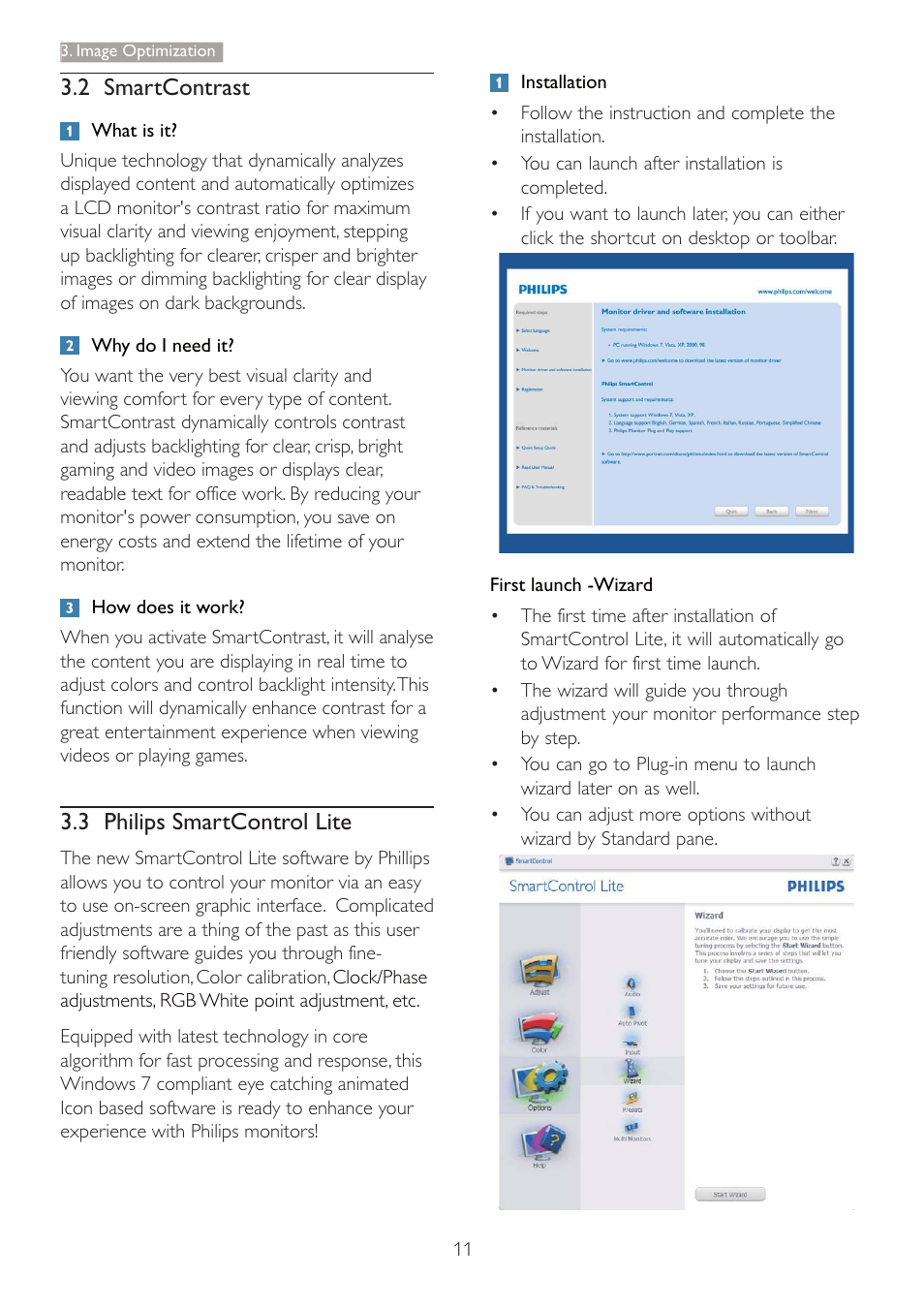 2 smartcontrast, 3 philips smartcontrol lite | Philips LCD monitor 247E4LHAB E-line 23.6" - 60 cm Full HD display with SmartImage Lite User Manual | Page 13 / 42